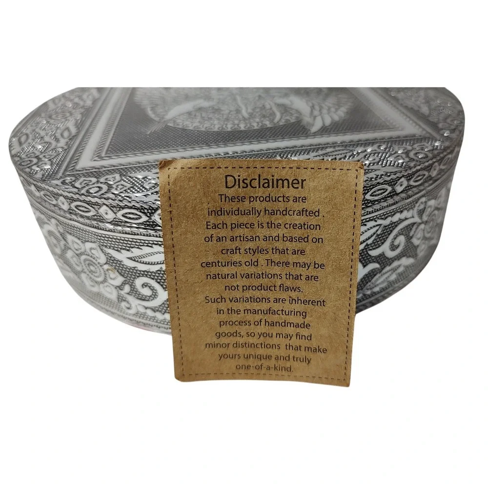 New Handcrafted Jewelry Trinket Box Embossed Birds Aluminum and Red Velvet India